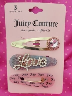 Juicy Couture Pink and Gold Rhinestone Hair Barrettes Set